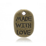 Подвеска металлическая Made with love 11*8 мм. Цвет бронза 